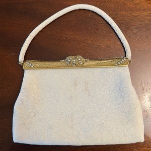 Vintage White and Gold Hand Beaded Walborg Dress Bag